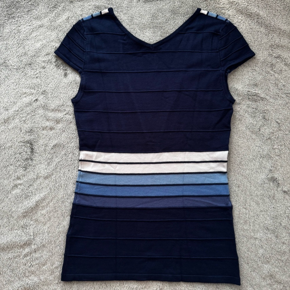 NWT I.D.O. La Vie Y2K Ribbed Bandage Sweater Navy/Blue/White Striped - S - Picture 2 of 11
